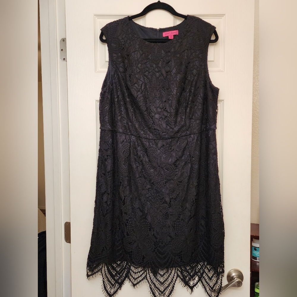 Betsey Johnson Black Lace Fitted Dress Cocktail Sleeveless Above Knee Size 18 - Picture 6 of 7